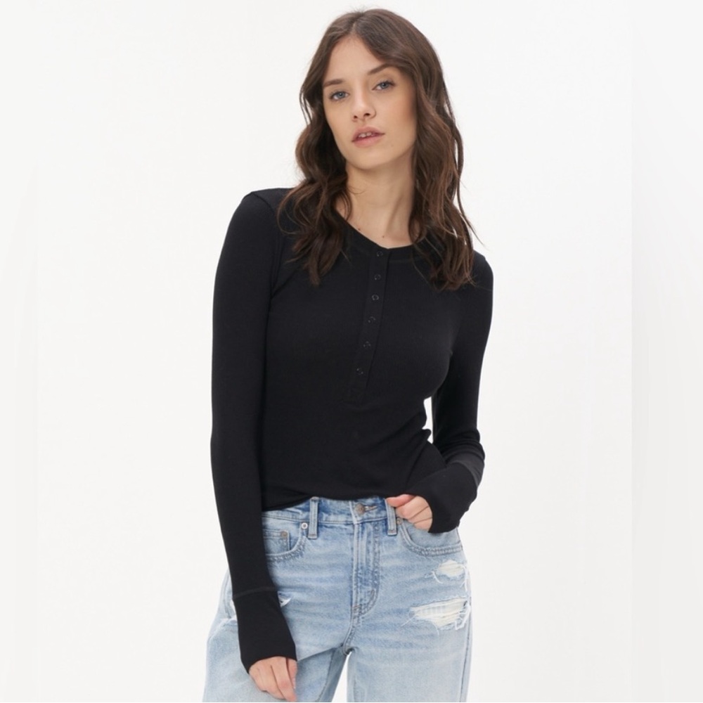 American Eagle Waffle Knit Thermal Long Sleeve Top